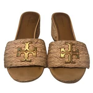 Tory Burch Everly Raffia Block Sandal Slide Size 6